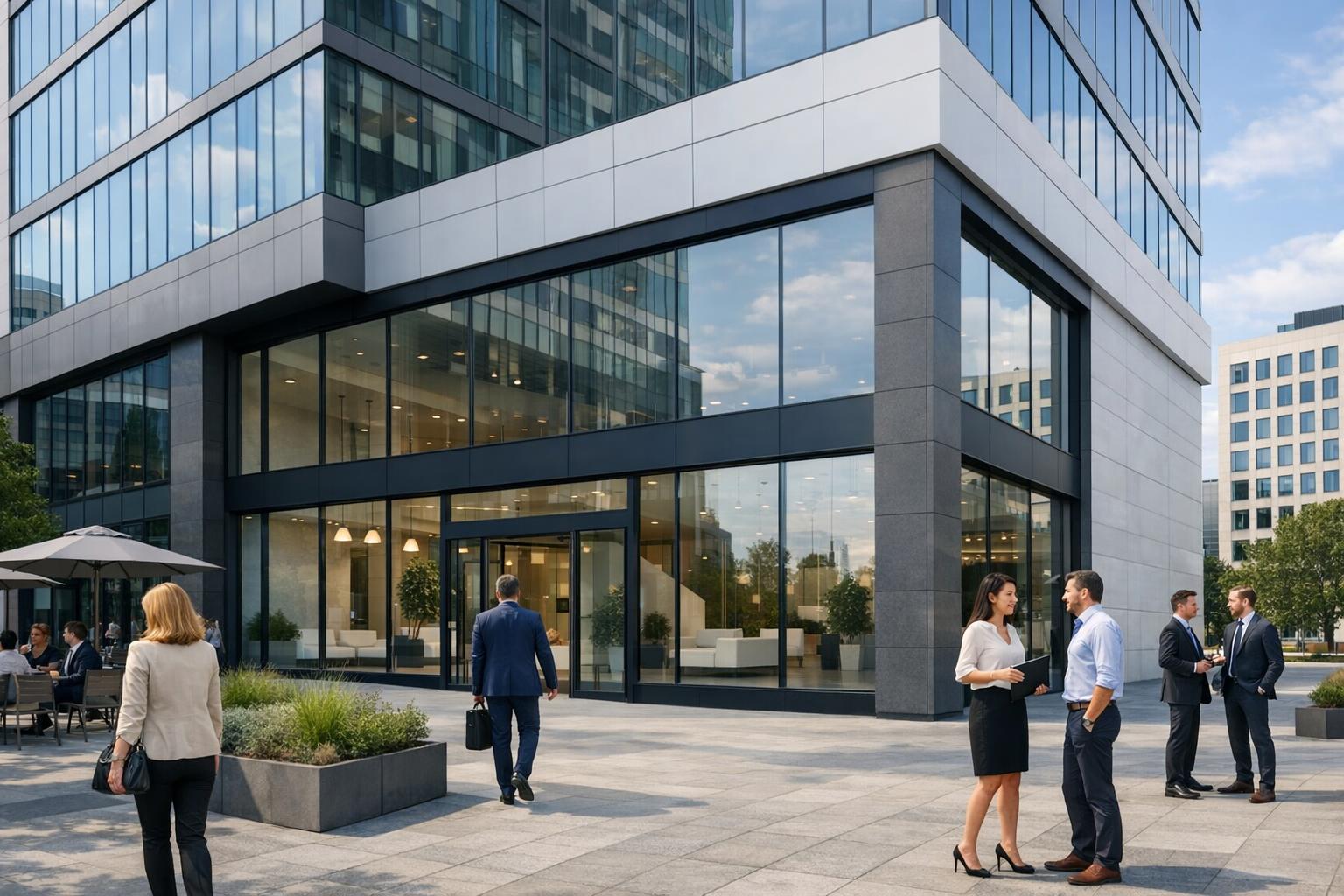 Zdjęcie radomskiego centrum biznesowego z nowoczesną witryną firmy